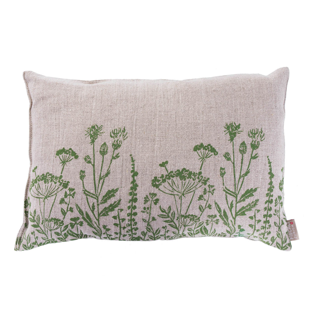 Arvenkissen Blumenwiese Grün (Handdruck)