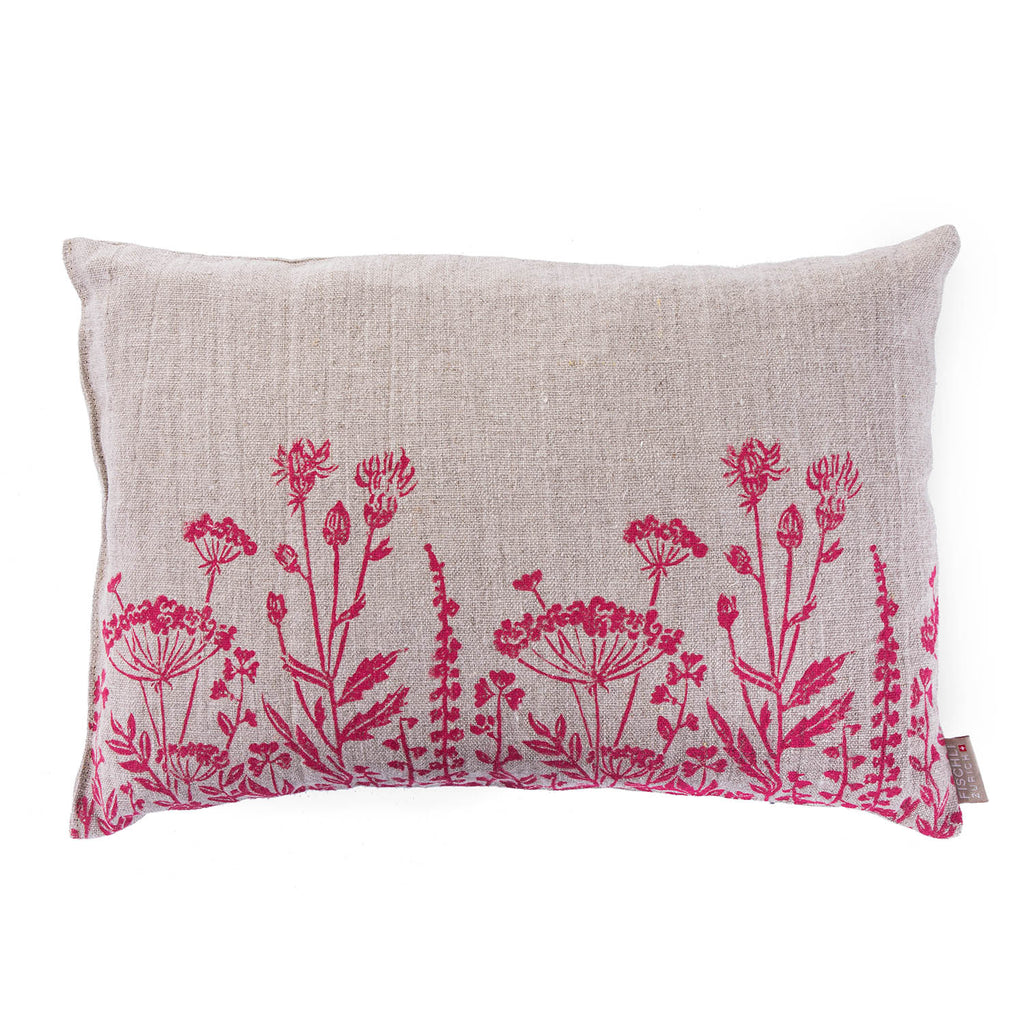 Arvenkissen Blumenwiese Rot (Handdruck)
