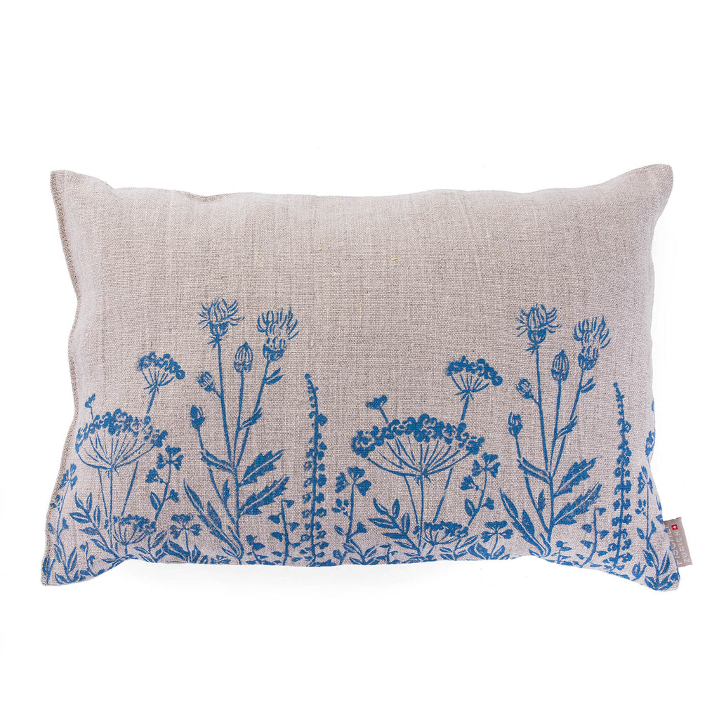 Arvenkissen Blumenwiese Blau (Handdruck)