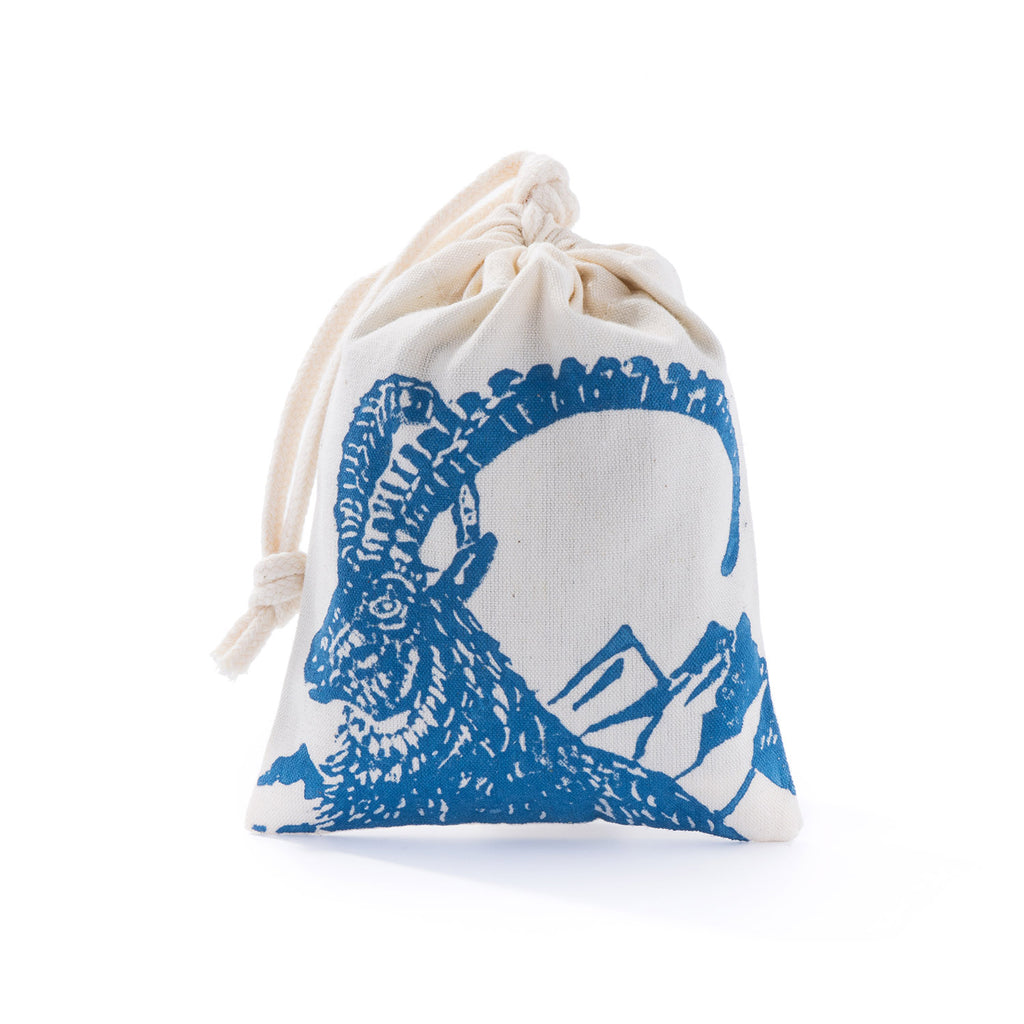 Bio-Kräuterkissen Steinbock Blau (Handgeschnitzter Linoldruck)