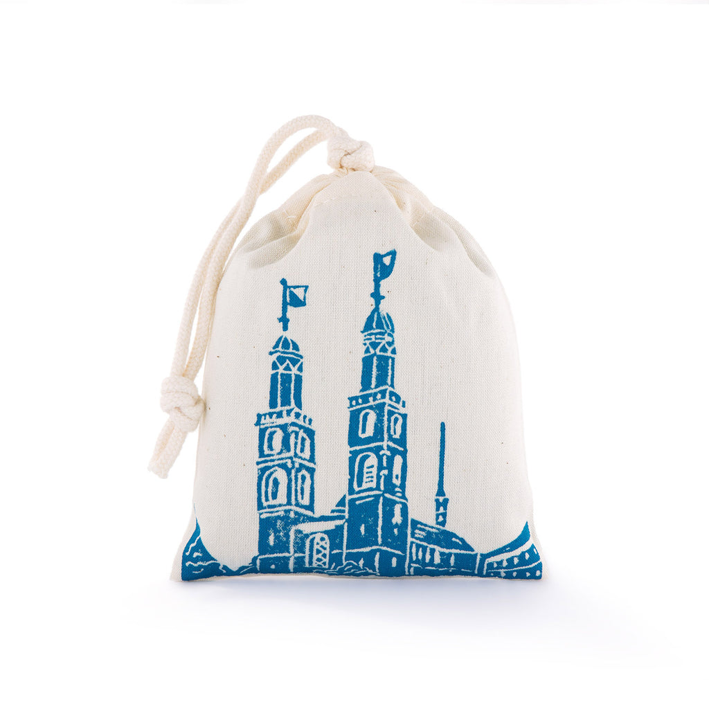 Bio-Lavendelkissen Grossmünster Züri-Blau (Handgeschnitzter Linoldruck)